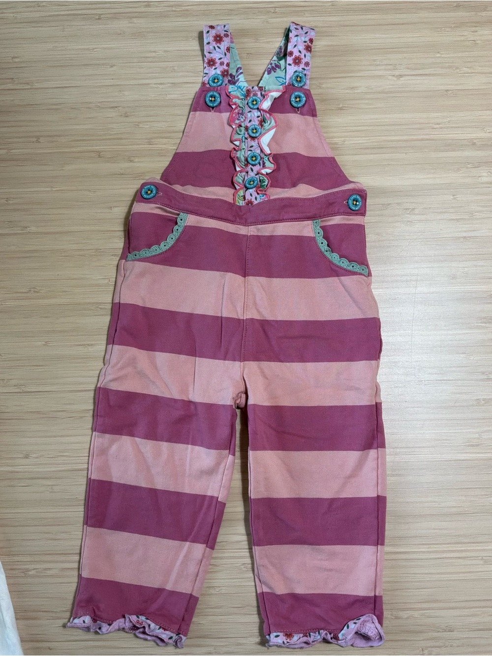 Matilda Jane Pink and Rose Striped Overalls—12-18mo